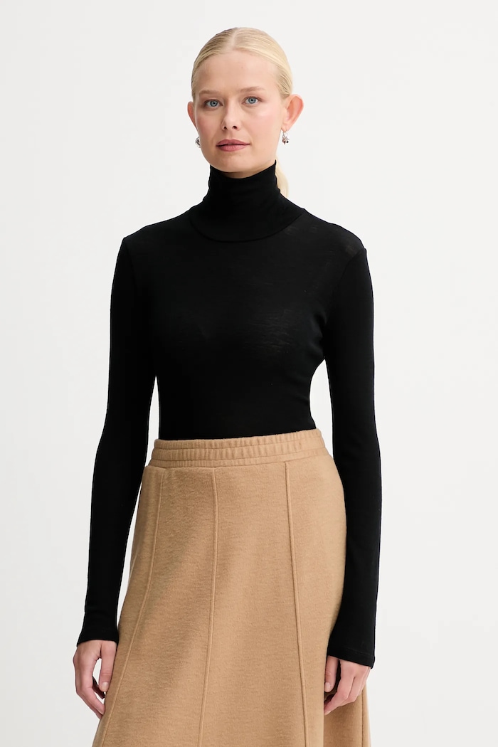Вълнена блуза с дълги ръкави Weekend Max Mara TESEO вталена черен 2525946052600