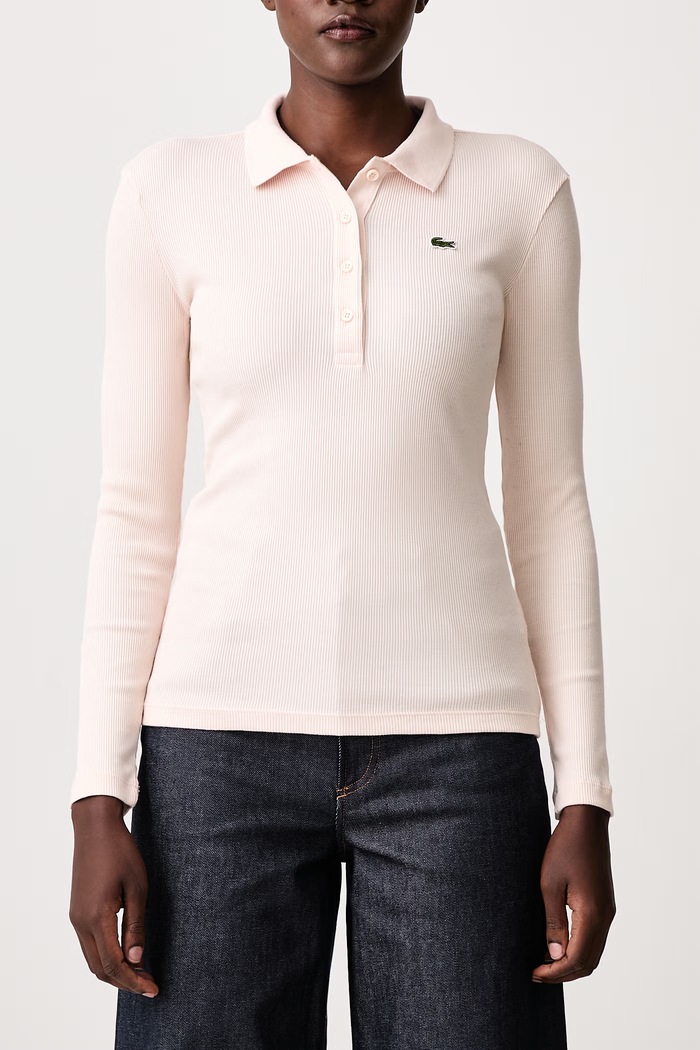 Longsleeve damski bawełniany Lacoste różowy DF5281