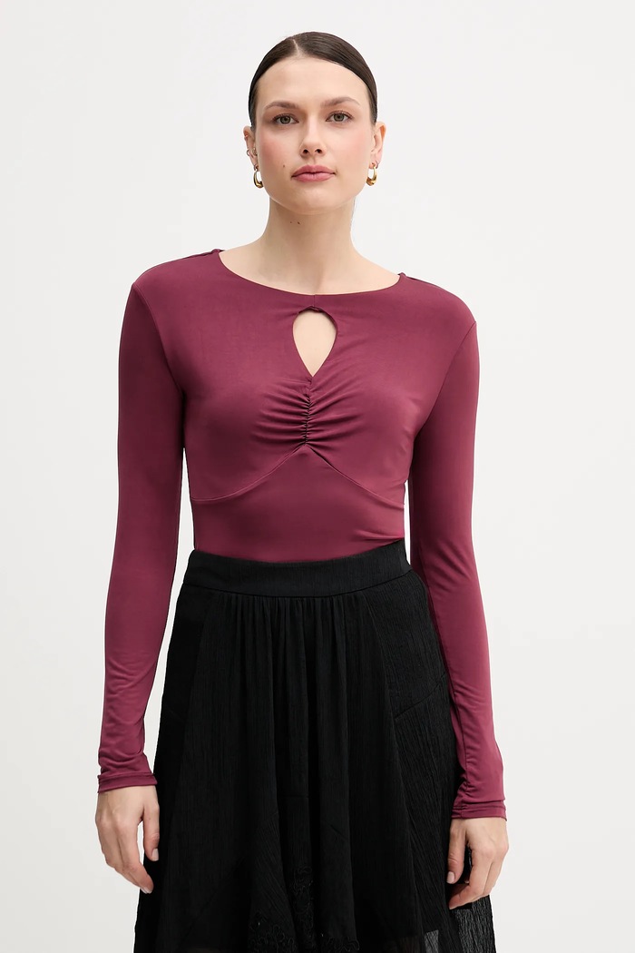 Sisley longsleeve z elastanem bordowy 35B8L107V