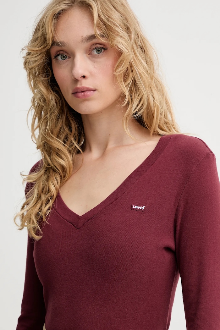 Bavlněné tričko s dlouhým rukávem Levi's burgundské A9330.0013