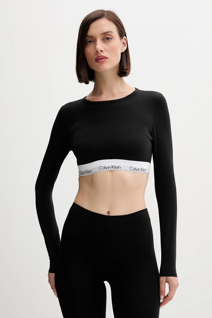 Tričko s dlhým rukávom Calvin Klein Underwear jemný vzor čierna LV00QF8600