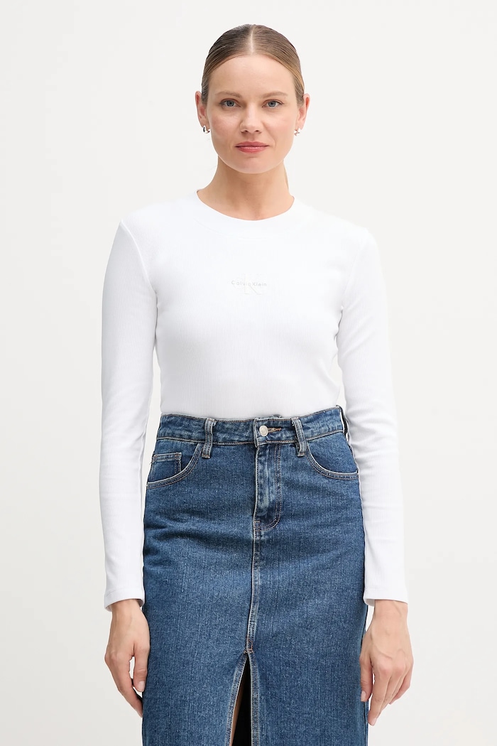 Tričko s dlhým rukávom Calvin Klein Jeans potlač biela LV047A803G