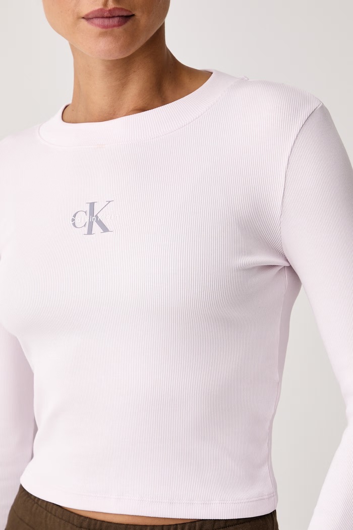 Longsleeve damski bawełniany z elastanem Calvin Klein Jeans LV047A803G różowy