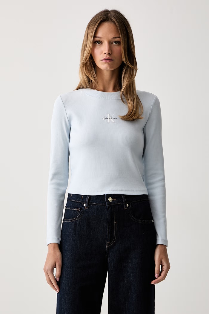 Calvin Klein Jeans longsleeve damski bawełniany z elastanem niebieski LV047A803G