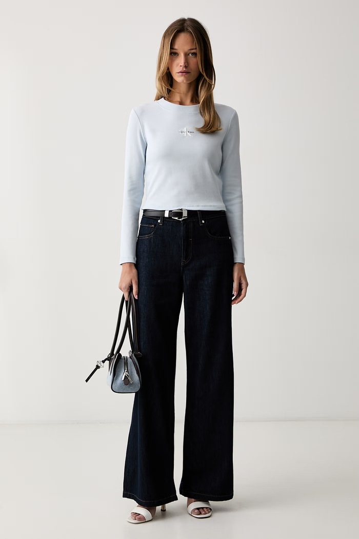 Calvin Klein Jeans longsleeve damski bawełniany z elastanem LV047A803G niebieski SS26