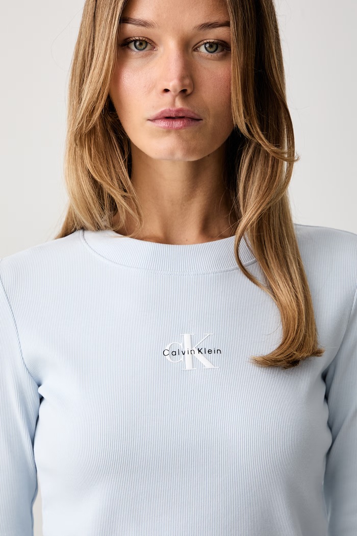 Calvin Klein Jeans longsleeve damski bawełniany z elastanem niebieski LV047A803G