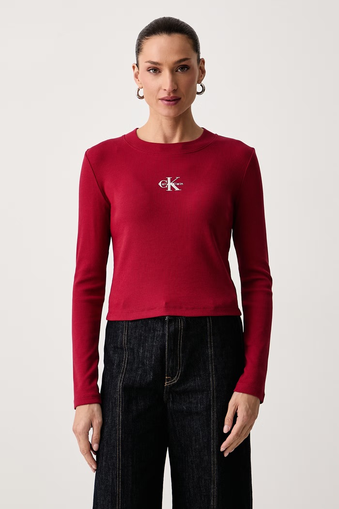 Calvin Klein Jeans Longsleeve damski bawełniany z elastanem czerwony LV047A803G