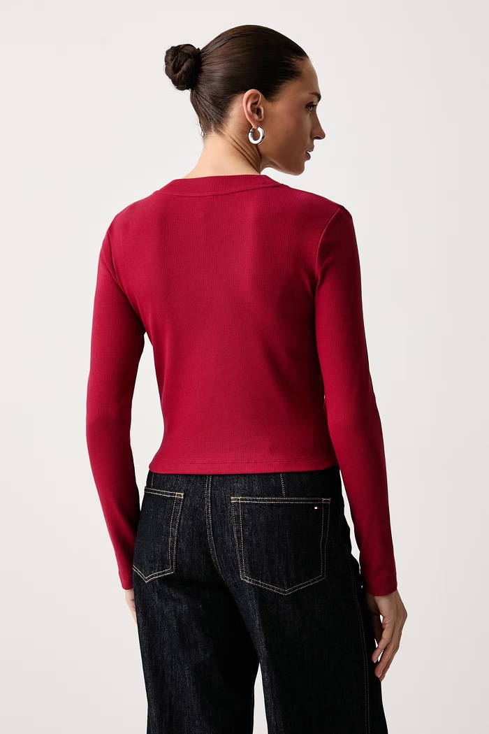 Odzież Calvin Klein Jeans Longsleeve damski bawełniany z elastanem LV047A803G czerwony