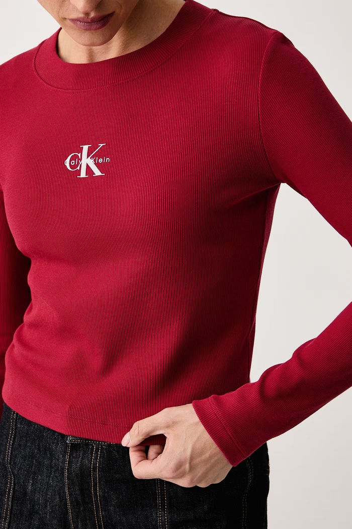 Longsleeve damski bawełniany z elastanem Calvin Klein Jeans LV047A803G czerwony