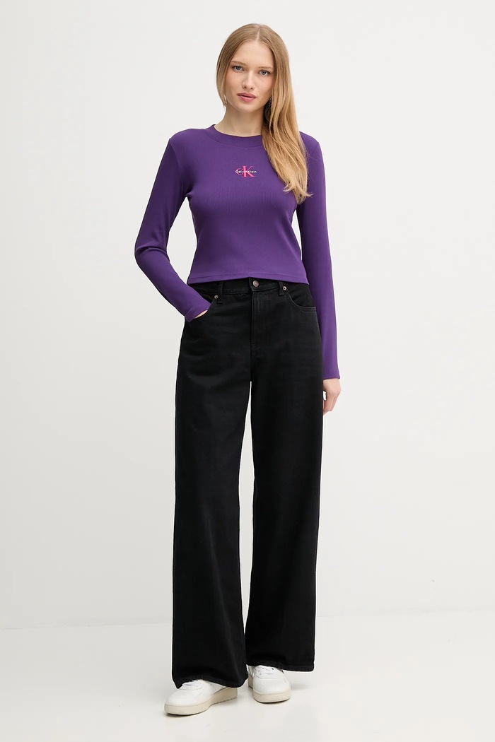 Tričko s dlouhým rukávem Calvin Klein Jeans LV047A803G fialová SS26