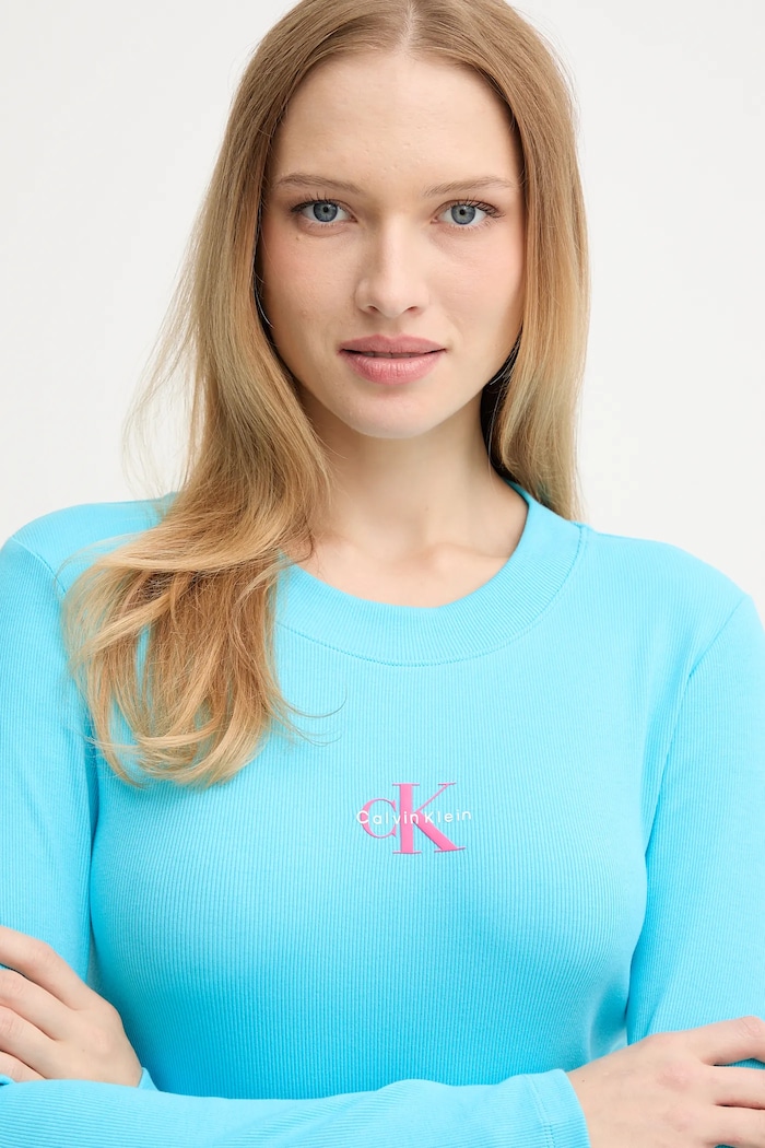 Tričko s dlouhým rukávem Calvin Klein Jeans tyrkysová LV047A803G