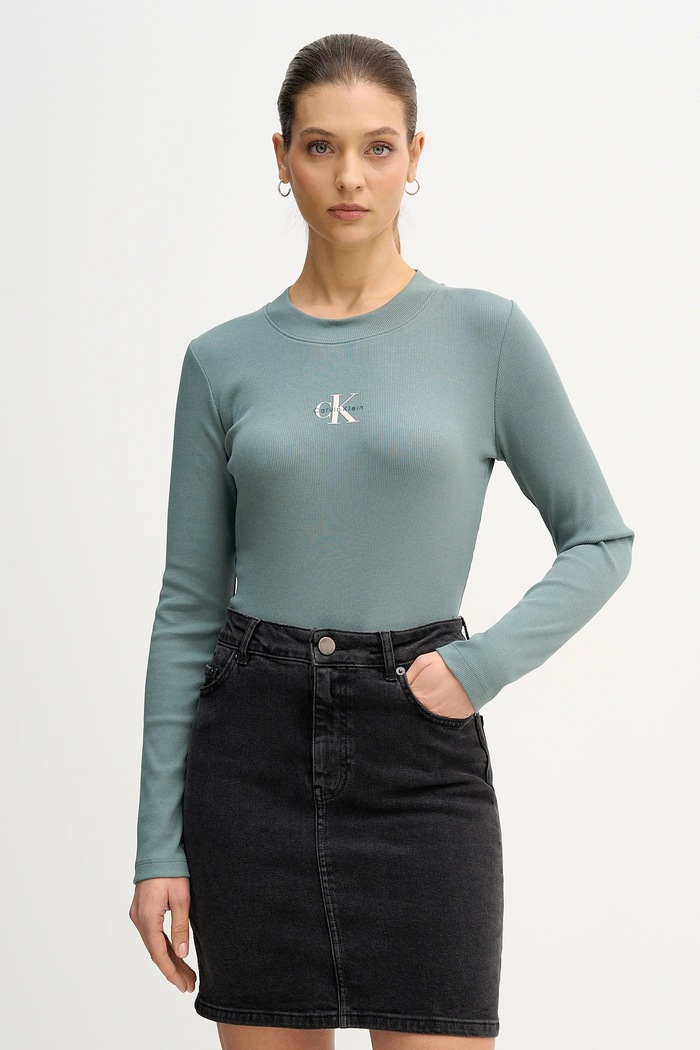 Tričko s dlhým rukávom Calvin Klein Jeans zelená LV047A803G
