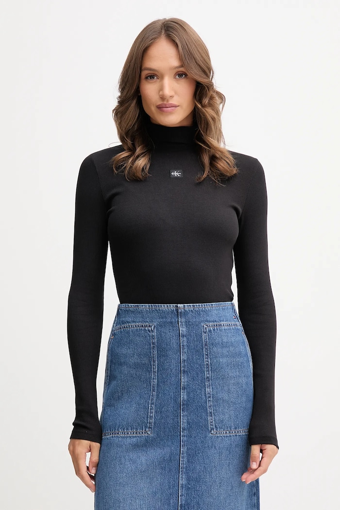 Calvin Klein Jeans longsleeve z elastanem czarny LV047D203G