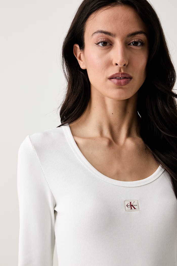 Calvin Klein Jeans tričko s dlhým rukávom dámske bavlnené s elastanom biela LV047D218G