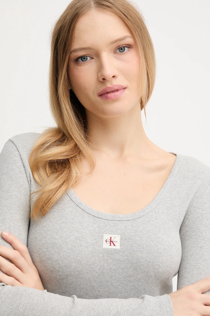 Tričko s dlouhým rukávem Calvin Klein Jeans šedá LV047D218G