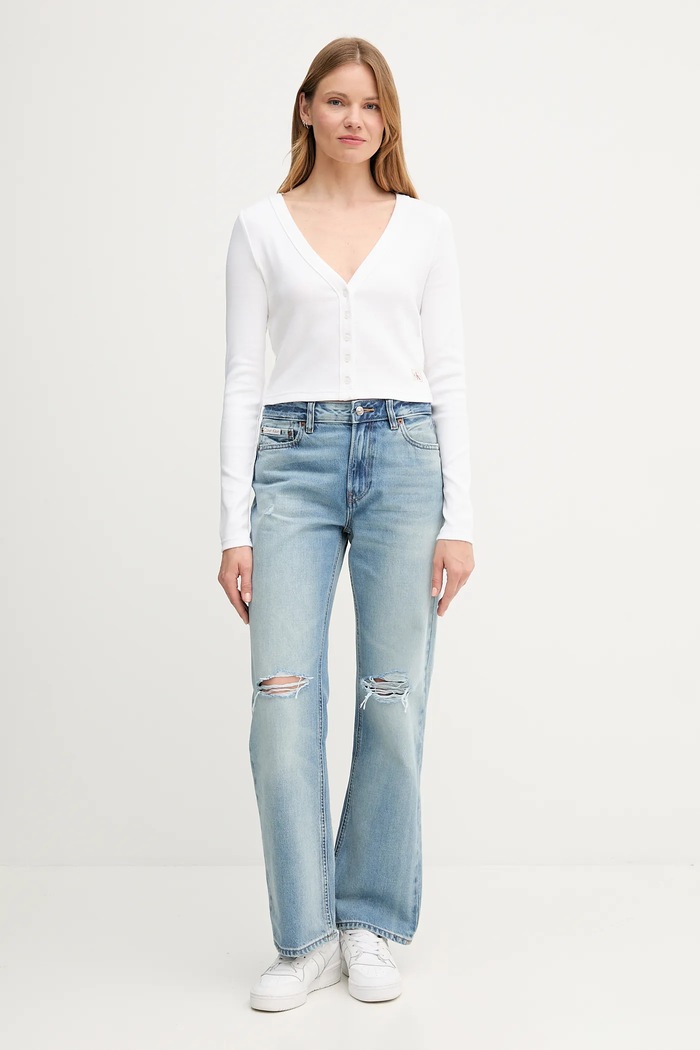 Calvin Klein Jeans kardigán dámsky bavlnený s elastanom LV047C204G biela SS26
