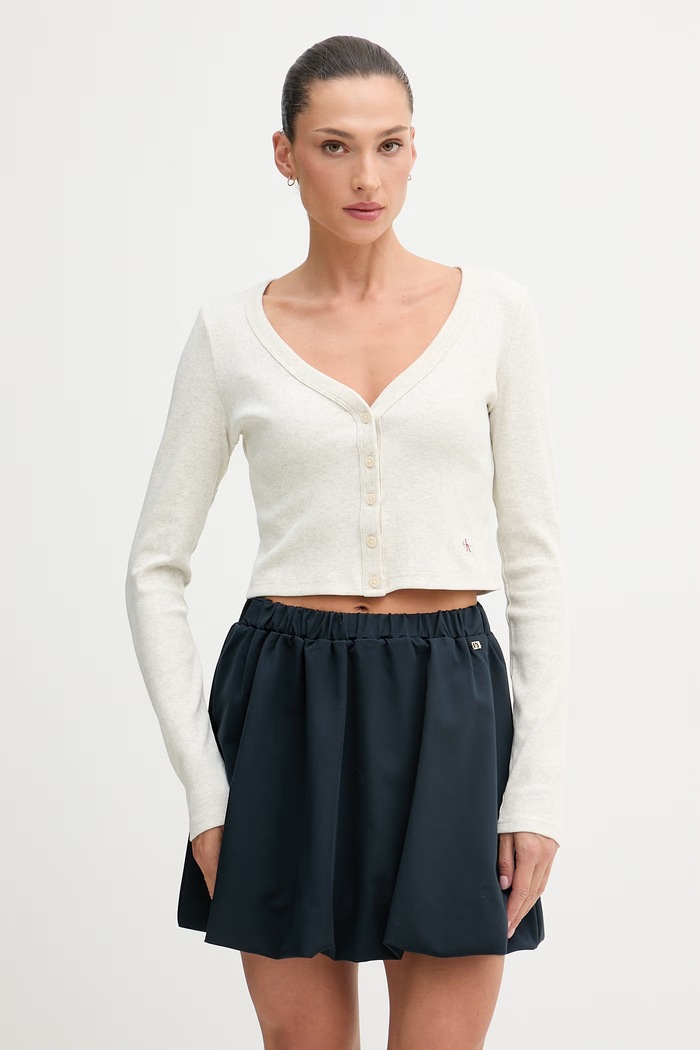 Calvin Klein Jeans kardigán dámsky bavlnený s elastanom sivá LV047C204G