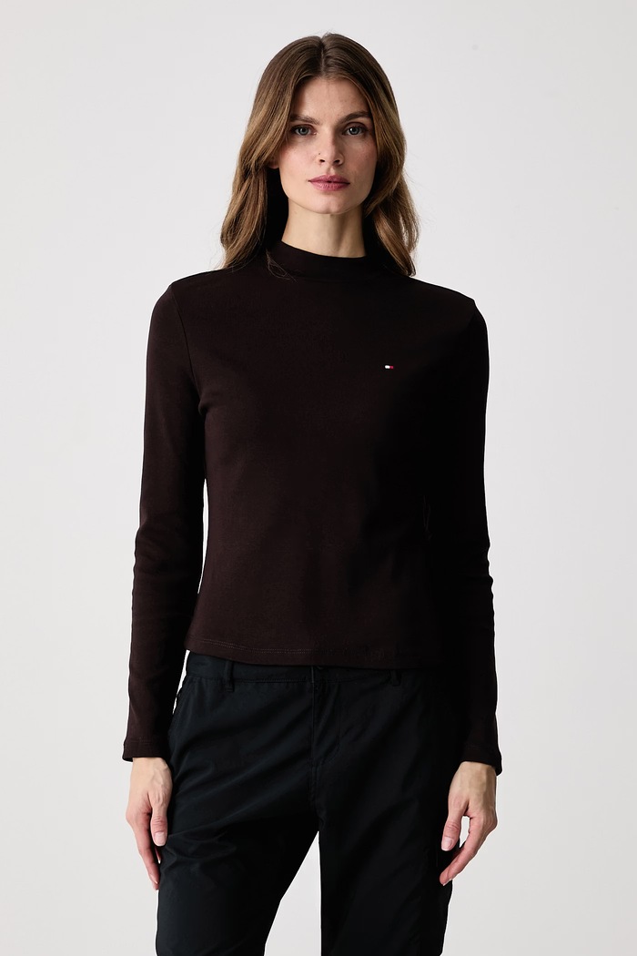 Tommy Hilfiger Longsleeve damski bawełniany brązowy WW0WW47307