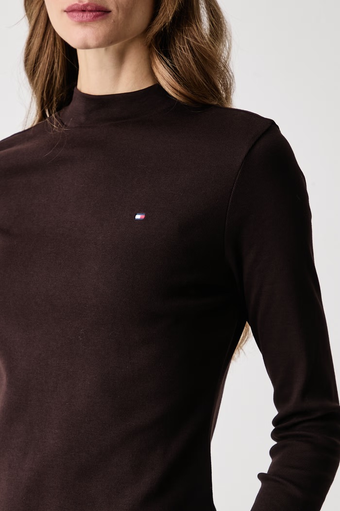 Longsleeve damski bawełniany Tommy Hilfiger WW0WW47307 brązowy