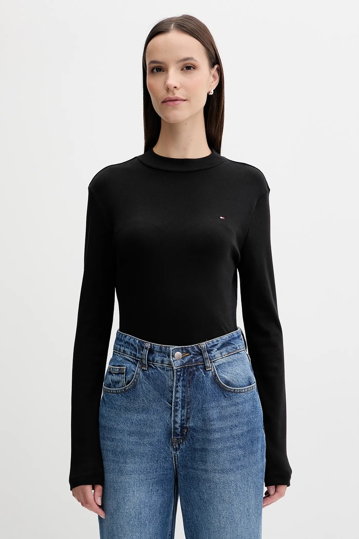 Tommy Hilfiger Bombažna majica z dolgimi rokavi Tommy Hilfiger črna WW0WW47307