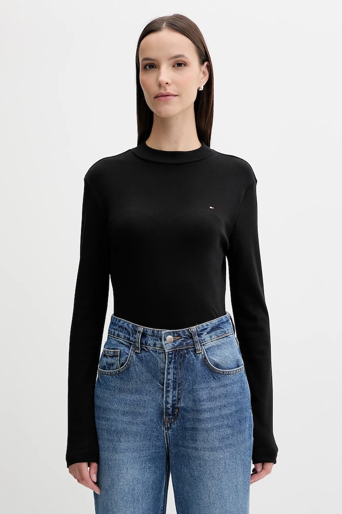Tommy Hilfiger Bombažna majica z dolgimi rokavi Tommy Hilfiger črna WW0WW47307