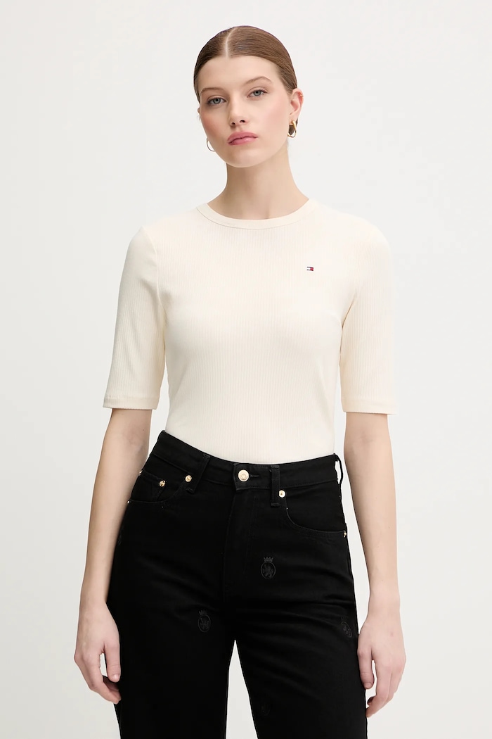 Tričko Tommy Hilfiger hladký béžová WW0WW47308