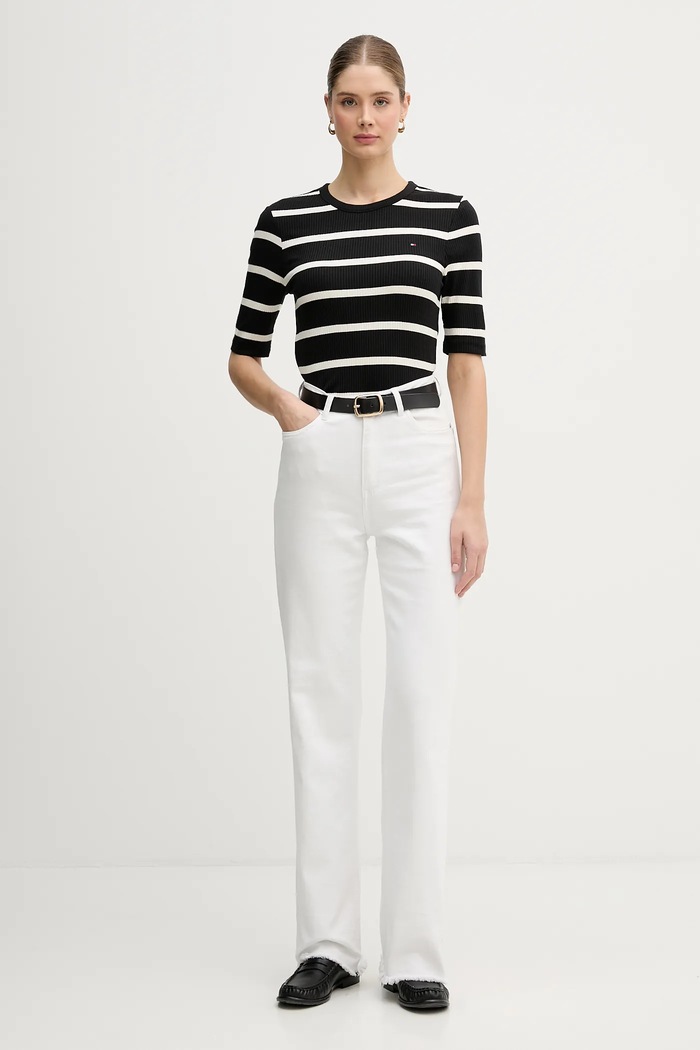 Μπλουζάκι Tommy Hilfiger WW0WW47308 μαύρο SS26