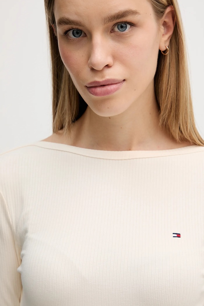 Tričko s dlouhým rukávem Tommy Hilfiger béžová WW0WW47309