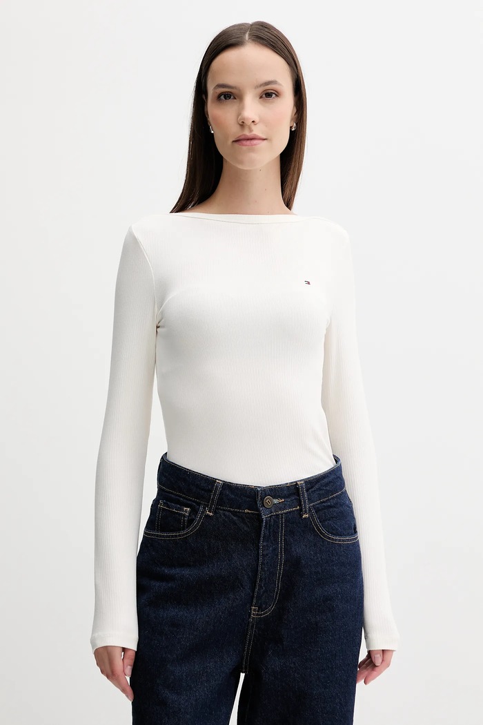 Tričko s dlhým rukávom Tommy Hilfiger slim béžová WW0WW47309