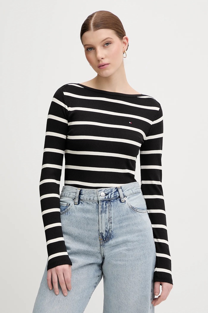 Tričko s dlouhým rukávem Tommy Hilfiger černá WW0WW47309