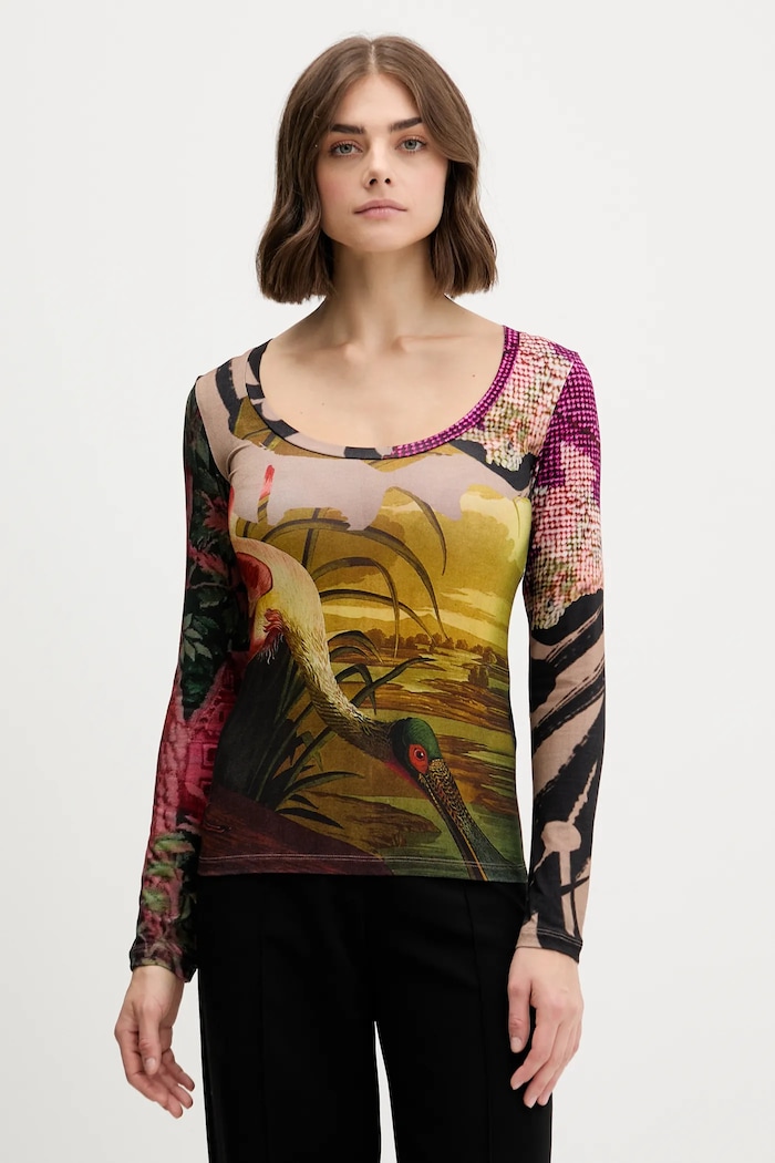 Tričko s dlhým rukávom Desigual JAPON LACROIX regular béžová 25WWTK38