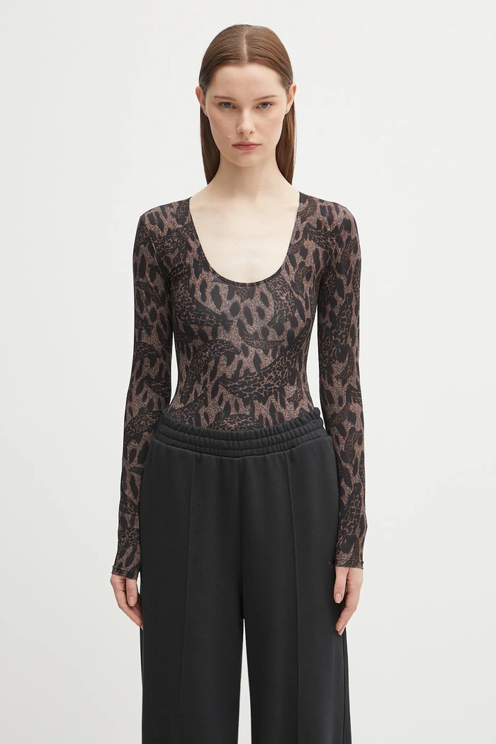 Fiorucci bodysuit Banimalier Print Scoop Neck round neck brown W02FPTBO225LY01BR01