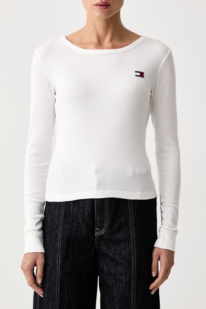 Longsleeve damski z bawełną Tommy Hilfiger UW0UW06066 biały