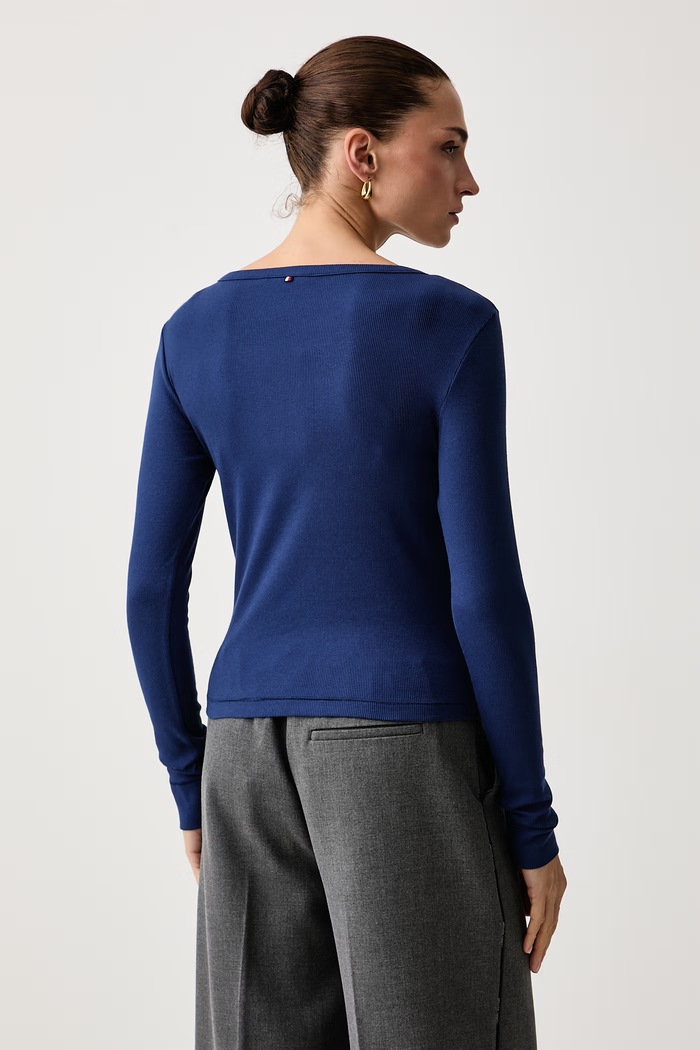 Odzież Tommy Hilfiger Longsleeve damski z bawełną UW0UW06066 granatowy