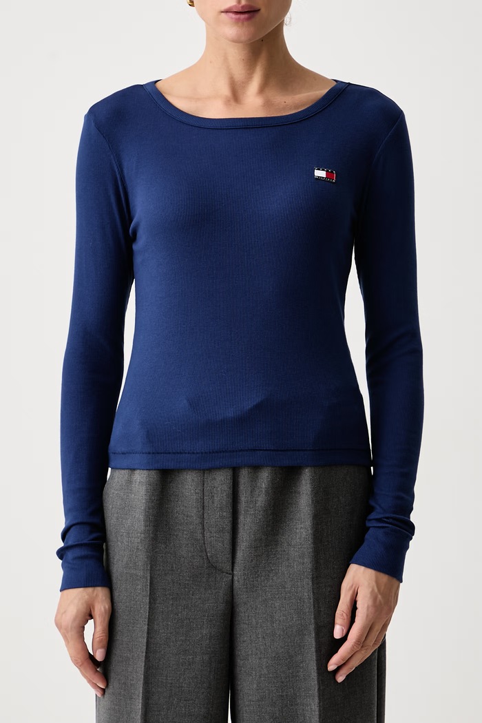 Longsleeve damski z bawełną Tommy Hilfiger UW0UW06066 granatowy