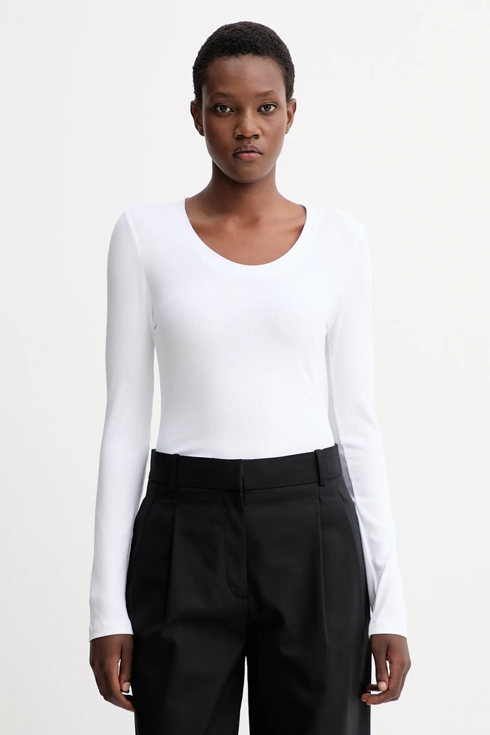 Calvin Klein tričko s dlhým rukávom dámske s modalom slim biela LV044D235G