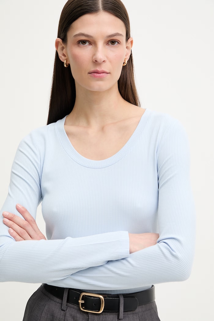 Calvin Klein tričko s dlhým rukávom dámske s modalom modrá LV044D235G