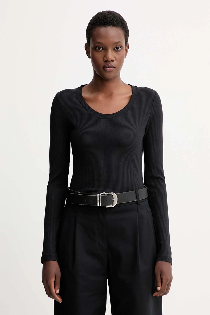 Calvin Klein tričko s dlhým rukávom dámske s modalom slim čierna LV044D235G