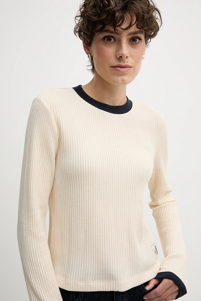 Oblečenie Tričko s dlhým rukávom Calvin Klein Jeans LV047D225G béžová