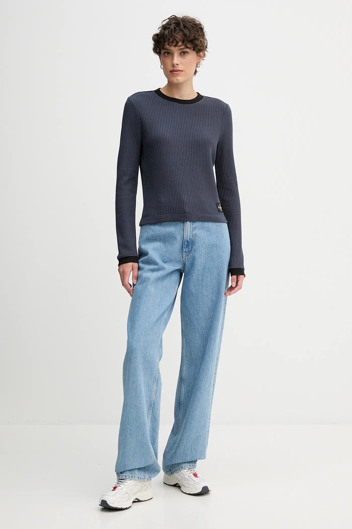 Tričko s dlhým rukávom Calvin Klein Jeans LV047D225G tmavomodrá AW25