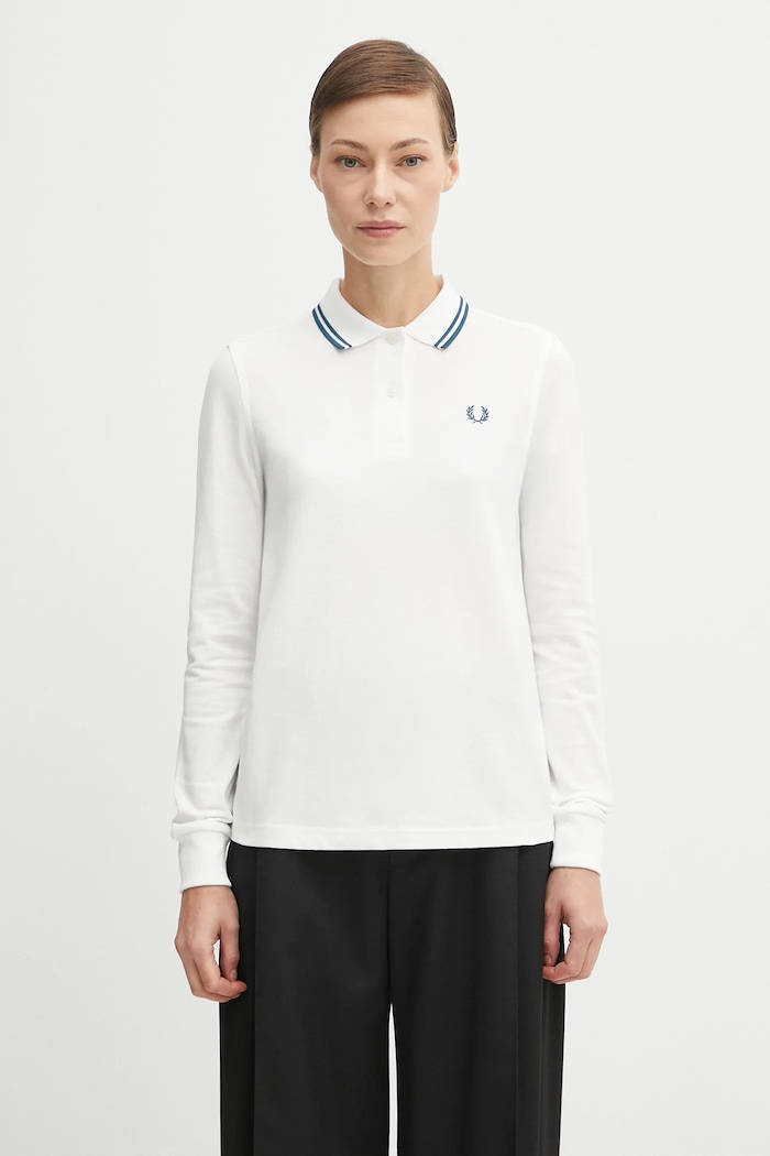 Bavlnené tričko s dlhým rukávom Fred Perry regular biela G3636