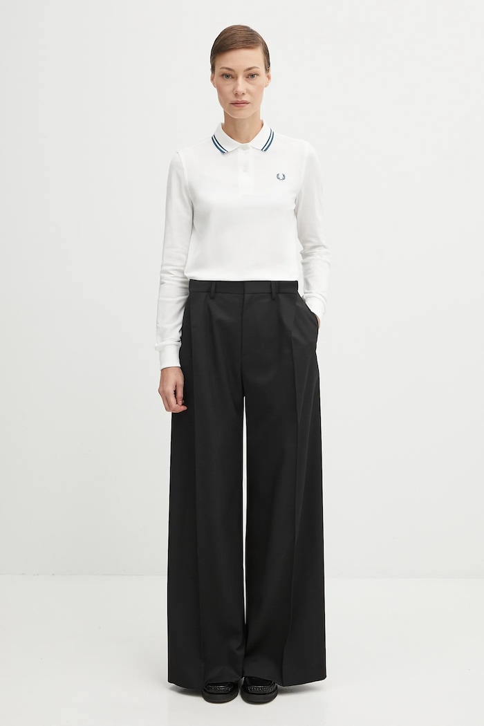 Bavlnené tričko s dlhým rukávom Fred Perry G3636 biela