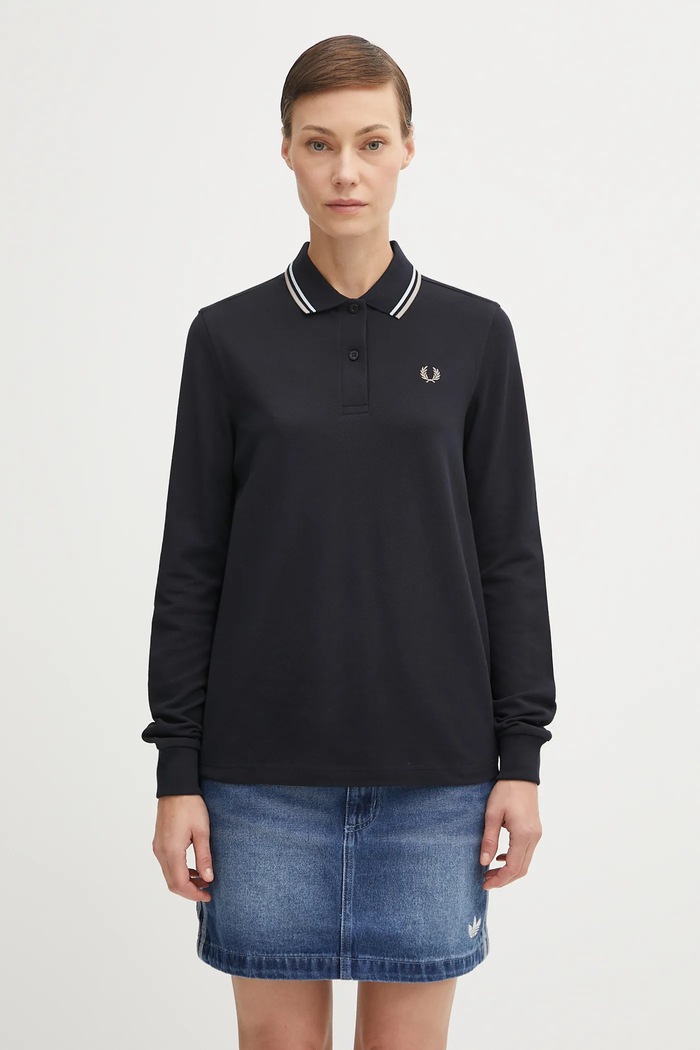 Fred Perry top a maniche lunghe in cotone regolare blu navy G3636