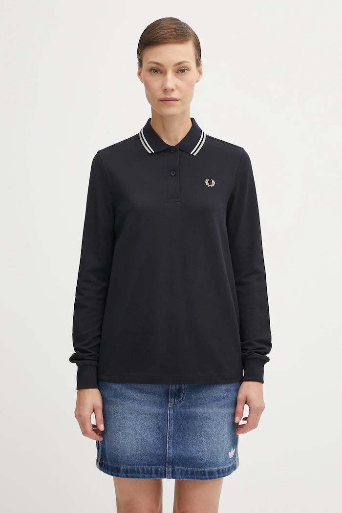 Fred Perry top a maniche lunghe in cotone regolare blu navy G3636
