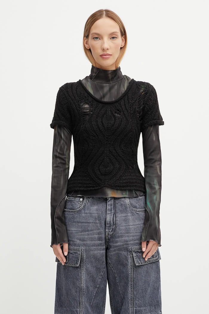 Andersson Bell blouse Layered round neck black atb1352w
