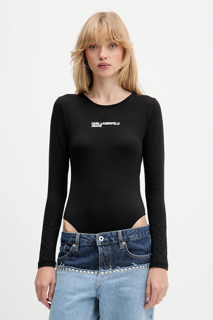 Karl Lagerfeld Jeans body aplikacja czarny A4W17017