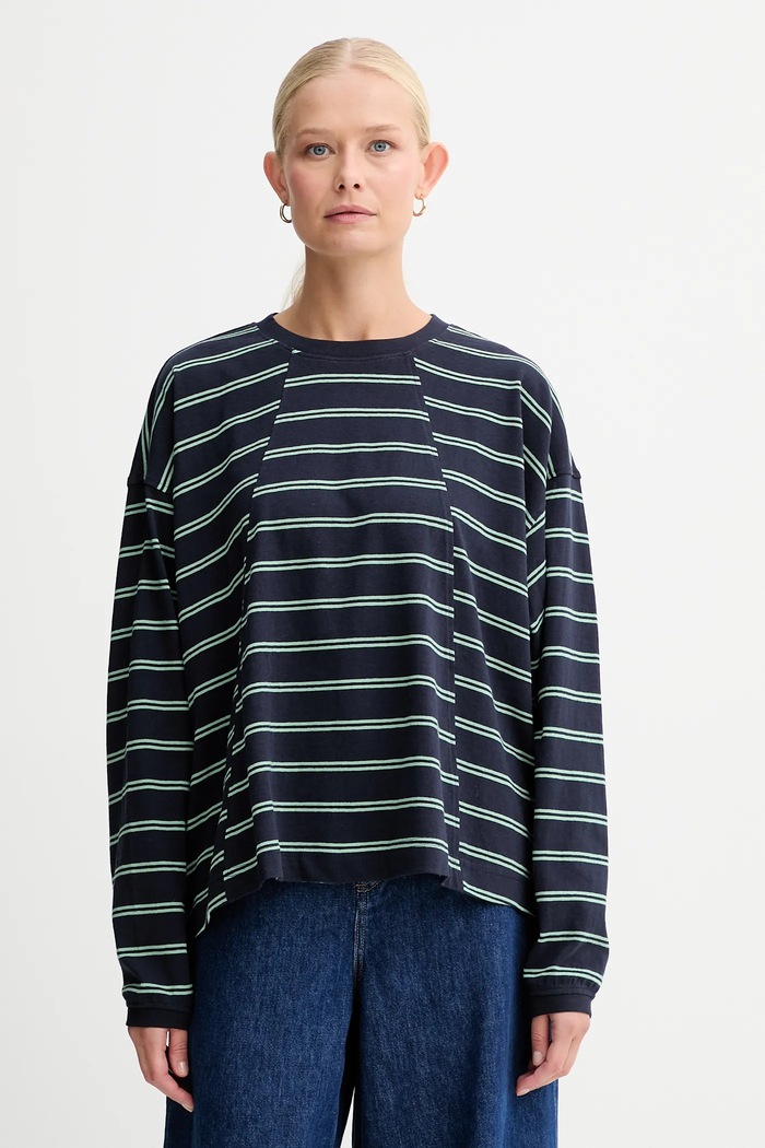 Бавовняна футболка G-Star A line stripe oversized бавовна темно-синій D27183.E134