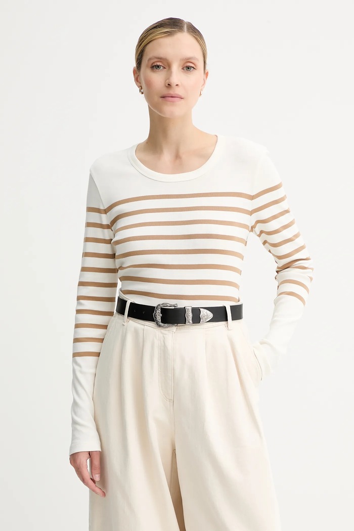 Marc O'Polo longsleeve bawełniany wzorzyste beżowy 508207452151