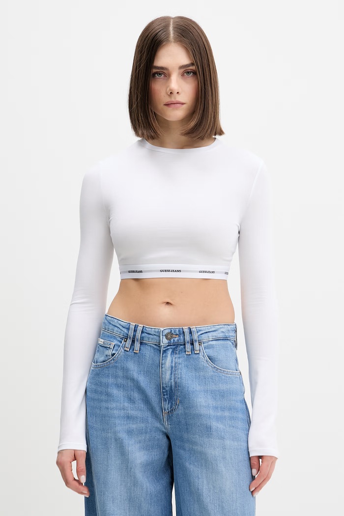 Tričko s dlouhým rukávem Guess Jeans slim bílá W5BZ09.KBBU1