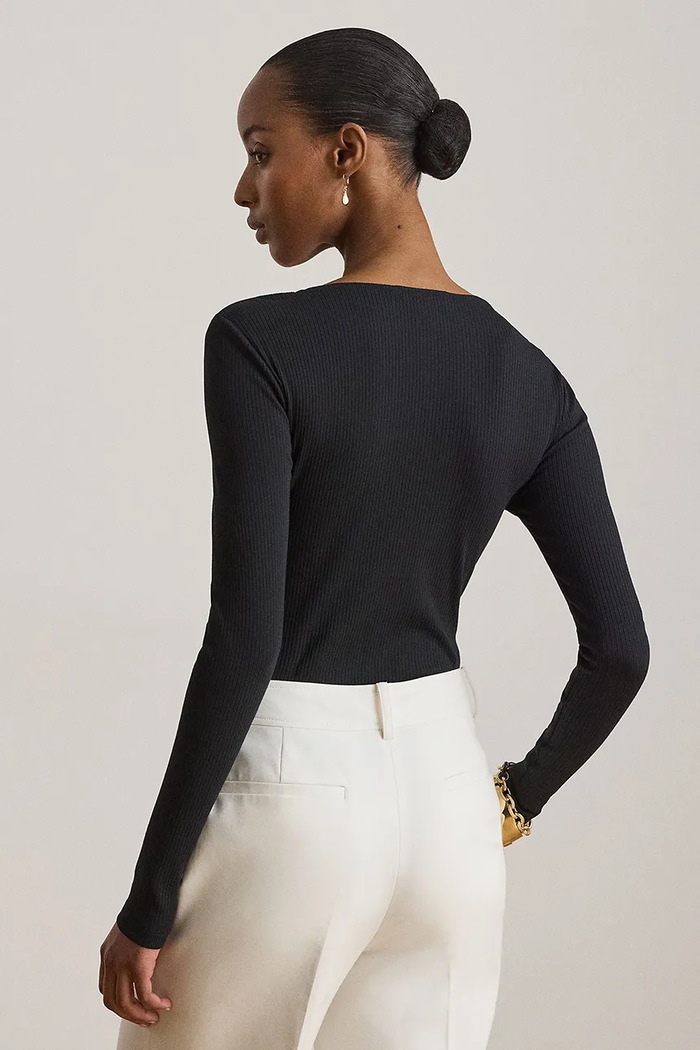 Lauren Ralph Lauren лонгслів жіночий з бавовною 200980145 чорний AW25